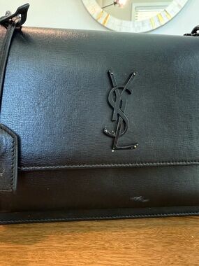 Saint Laurent Black Leather Messenger Bag with YSL Monogram